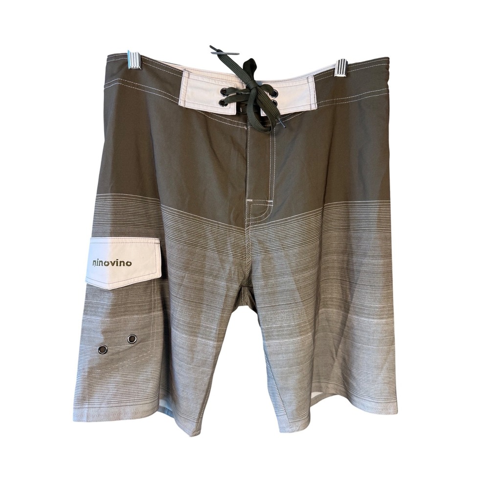 NWT Ninovino‎ Board Shorts Mens 32 Gray Striped Surf Swim 9.5"
